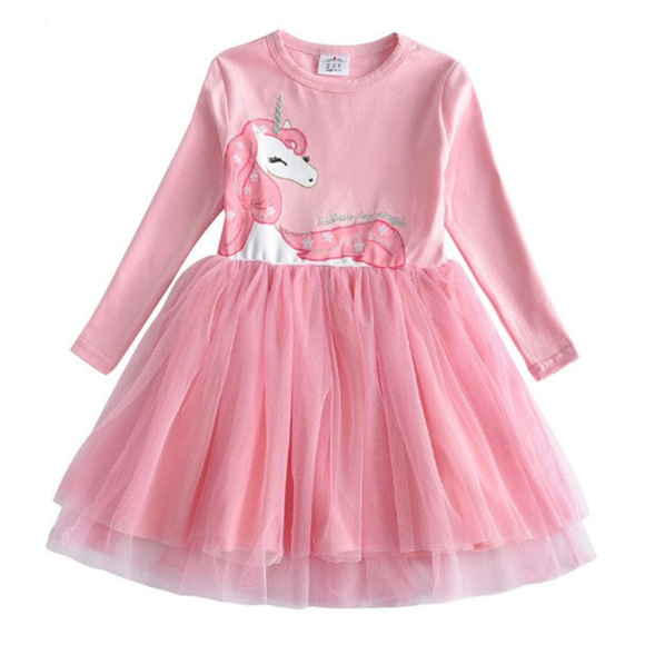 Unicorn Printed Raglan Long Sleeve Dress Pink
